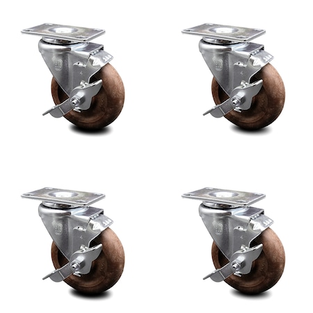 Service Caster 4 Inch High Temp Glass Filled Nylon Wheel Swivel Top Plate Caster Set with Brake SCC-20S414-GFNSHT-TLB-4